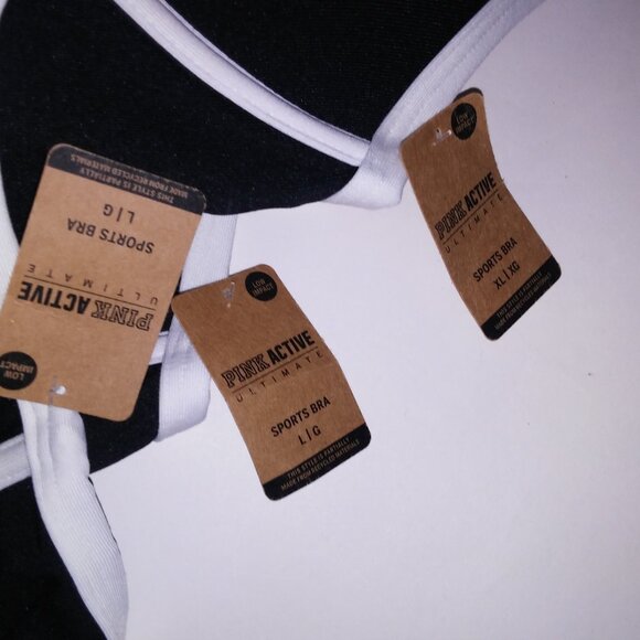 Victoria Secret PINK Sports Bra Push Up Ultimate Black White Long Line Padded Ra - Picture 10 of 10